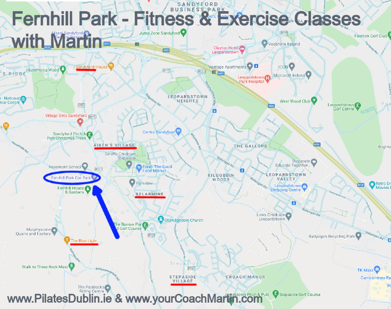 Fernhill Park Fitness Exercise Classes with Martin in Dublin 18 Sandyford Leopardstown Aikens Village Belarmine Sandyford Hall